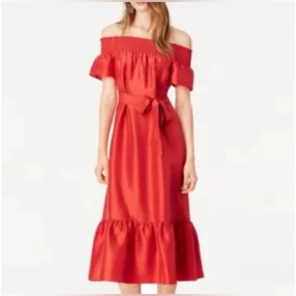 NWT Tory Burch Ramona Silk Off The Shoulder Maxi Dress Red Canyon Size M